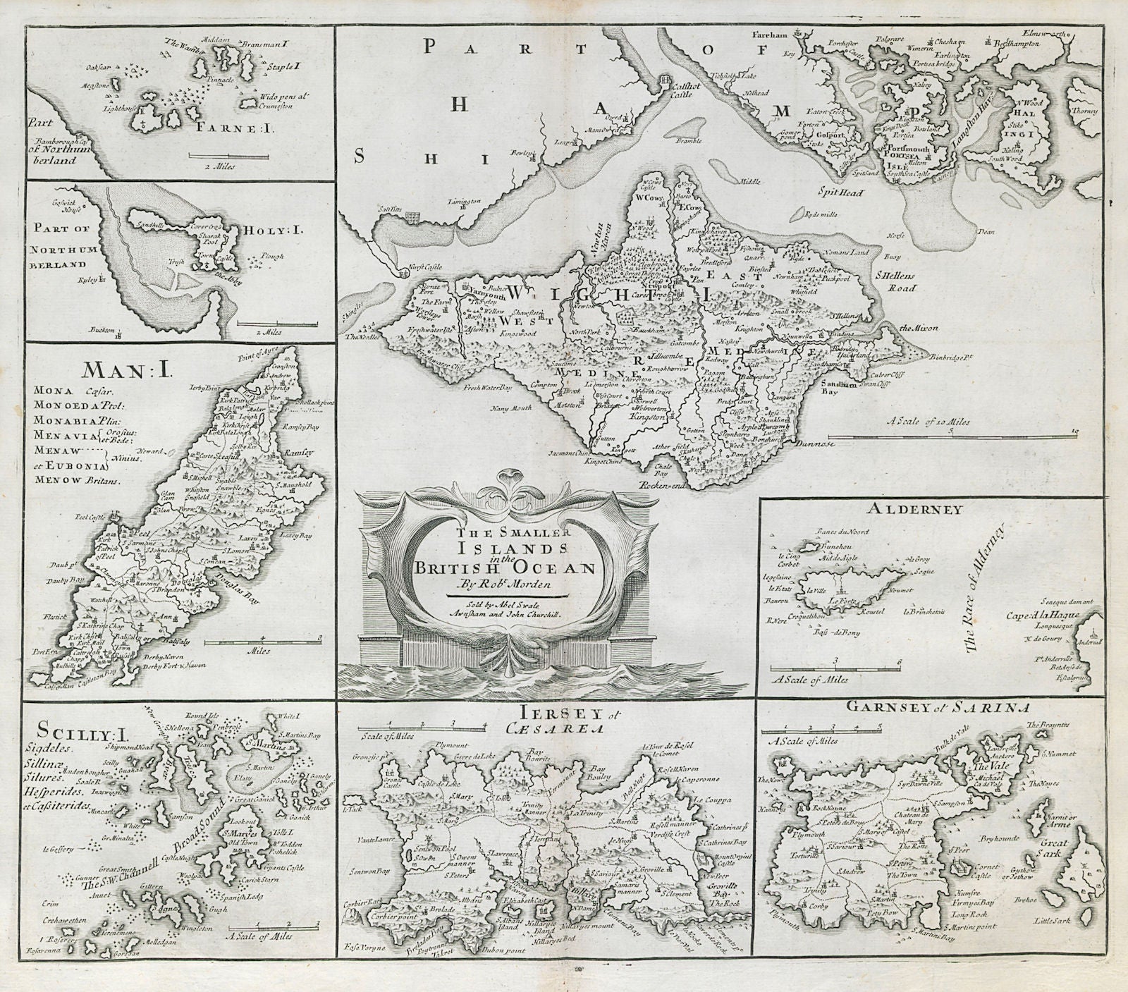 ENGLAND. Isles of Wight/Man Scilly Isles Farne/Channel Islands. MORDEN 1722 map